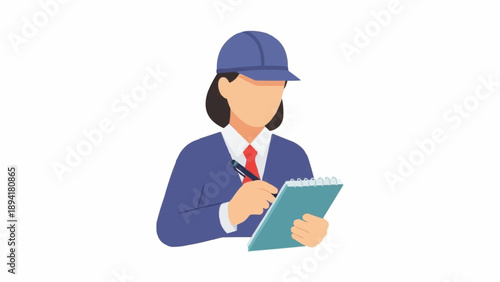 Woman wearing blue cap writing notes.