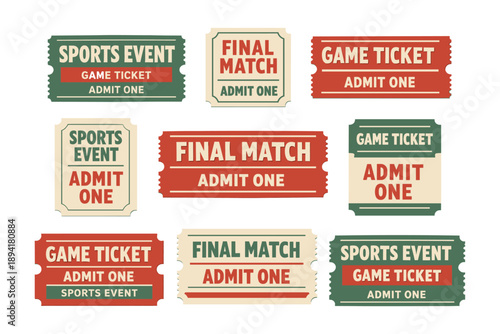 Vintage sports and game event tickets collection in retro colors