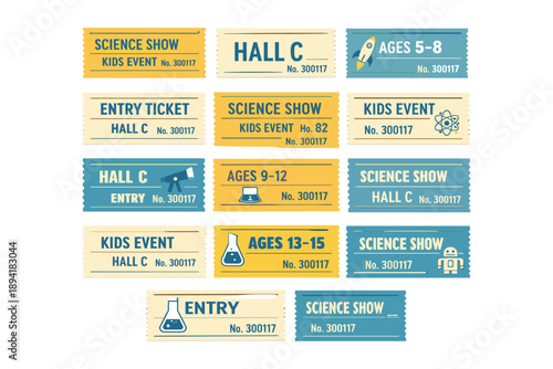 Kids science event tickets for age groups 5-8, 9-12, and 13-15