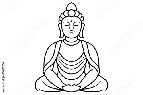 bodhisattva silhouette line art vector illustration with a white background