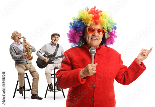 Funny seniors playing guitars and signing