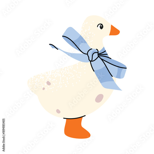 Cute Easter goose cookie vector illustration. Spring bakery character with ribbon bow. Perfect for kids design, greeting cards, stickers, packaging and seasonal holiday decor.