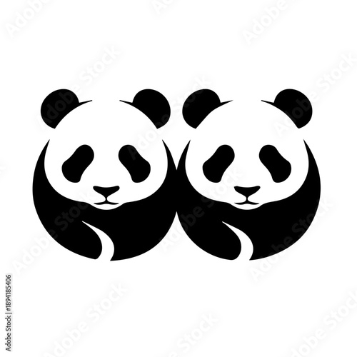 Illustration of a black and white vector logo with two stylized panda silhouettes on a white isolated background.