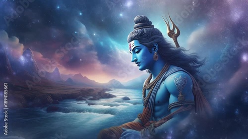Lord Shiva in Cosmic Landscape Divine Meditation Hindu God