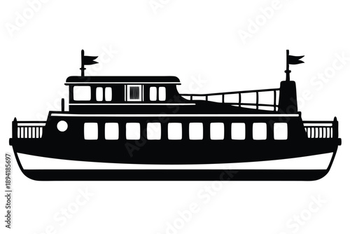 barge silhouette line art vector illustration with a white background