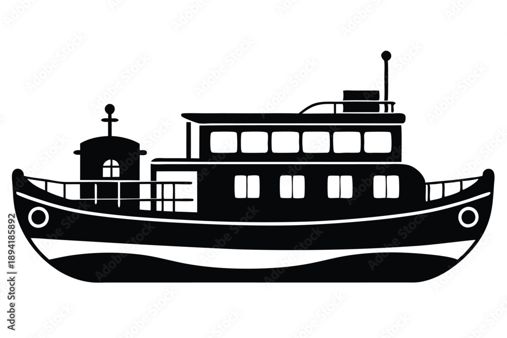 Fototapeta premium barge silhouette line art vector illustration with a white background