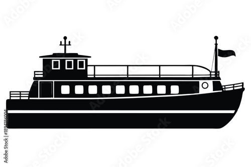 barge silhouette line art vector illustration with a white background
