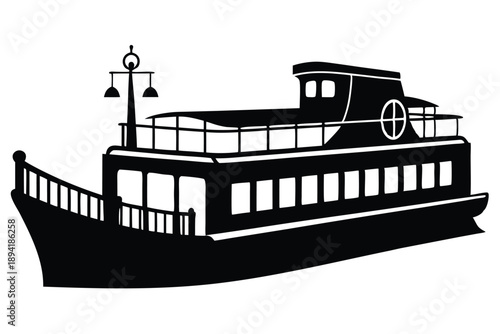 barge silhouette line art vector illustration with a white background