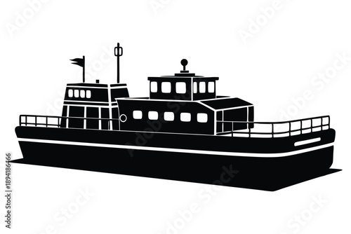 barge silhouette line art vector illustration with a white background