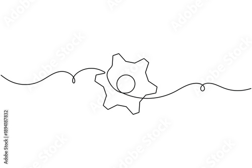 Settings icon continuous one line drawing on white background minimalist clean and modern gear symbol outline vector illustration
