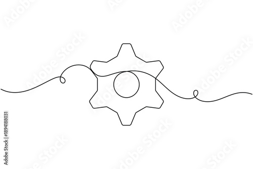 Settings icon continuous one line drawing on white background minimalist clean and modern gear symbol outline vector illustration