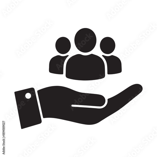 Customer Care Icon – Hand Supporting Group of People Symbol