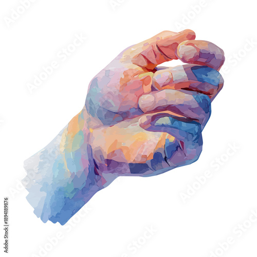 Hand Holding in detailed isometric watercolor art, isolated on a pure white backdrop.