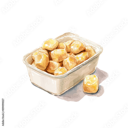 Gnocchi illustrated in isometric watercolor style, isolated on white.