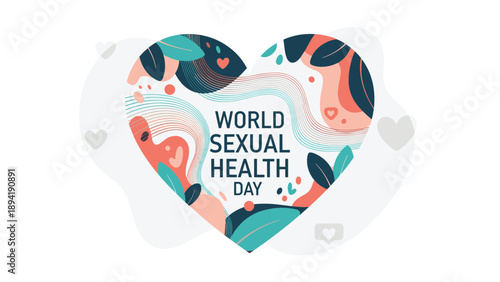 Artistic heart composition with abstract patterns and leaves for the commemoration of World Sexual Health Day on a soft background.