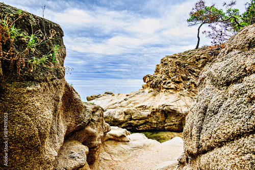Beautiful seascape of the Camí de Ronda coastal path on the Costa Brava, from Platja d'Aro to Sant Antoni de Calonge. Cala del Pi