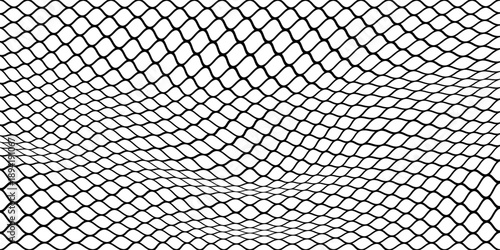 Fishing net texture. Black lace mesh pattern on a white background. Grid ornament with knotted rope.