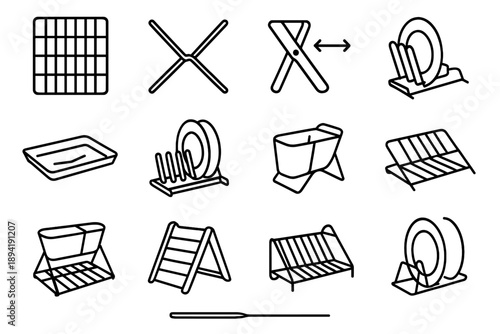 Rack drainer kitchen icon stand dish foldable grid arms drying vector