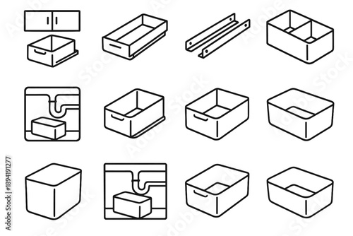 Bin vector assembly icon sink drawer form storage metal slide under base