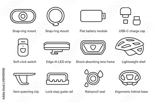 Frame seal module vector icon bike clip mount icons guide battery helmet