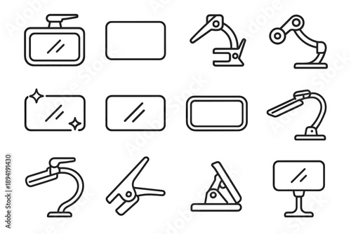 Lens magnifier clamp icon flexible arm vector panel tabletop latch icons clip