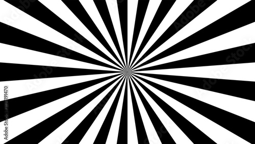 Circus background with radial sunburst rays spreading from center. Vintage carnival poster design with bold striped pattern and retro starburst effect for festive graphics.