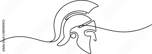 Roman warrior knight helmet mask continuous one line drawing. Spartan headgear single line art illustration. one line Art icon drawing vector