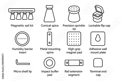 Buffer pad cap segment spice conical vector icon end rack magnetic lockable