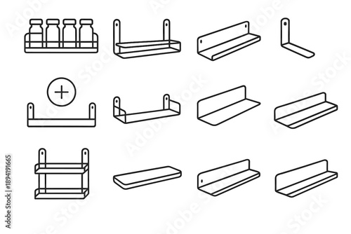 Minimalist mounted vector storage raised rack design concealed icon spice shelf modern
