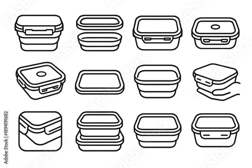 Vector lid container box meal icon inner clips lunch release sealing foldable