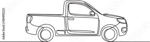 Mini pick-up truck in continuous one line drawing. Single line draw of light truck illustration. one line Art icon drawing vector