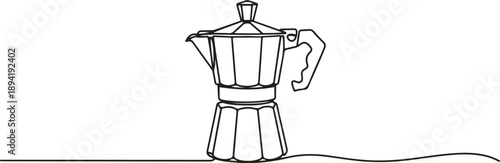 Mocha pot continuous one line drawing. Single line art illustration of geyser coffee maker. one line Art icon drawing vector