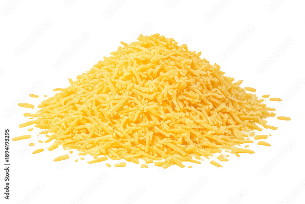 Obraz premium Grated cheddar cheese pile on transparent background, a healthy dairy ingredient for cooking and baking food