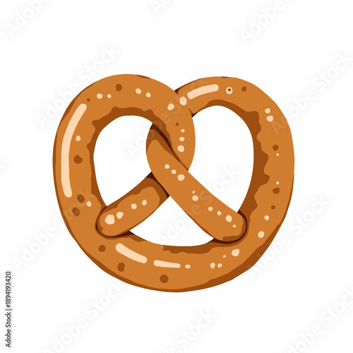 Illustration of a traditional salted pretzel with a golden-brown crust and realistic texture, showcasing the classic twisted shape and sprinkled salt granules against a white background.