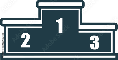 Professional dark teal winners podium vector with numbered positions. Minimalist flat design perfect for sports tournament branding, award ceremonies, and competition graphics. High-quality design.