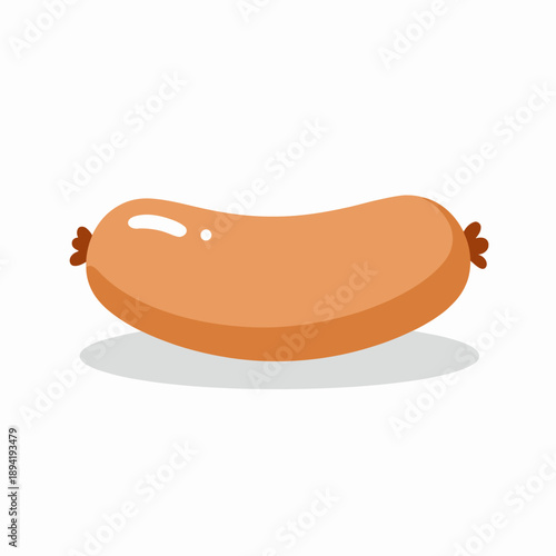 Illustration of a Single Plump Sausage with a Glossy Surface on a Plain White Background