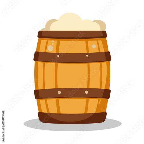 Illustration of a frothy wooden barrel filled with foamy liquid, depicting traditional brewing and storage methods with a focus on rustic design elements