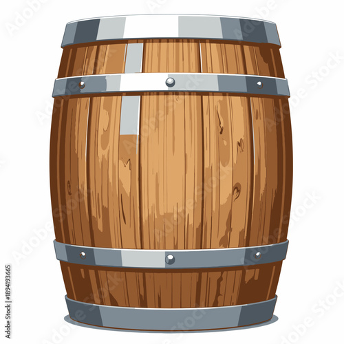 Classic Wooden Barrel with Metal Bands for Storage and Decoration in Rustic and Vintage Style for Various Uses