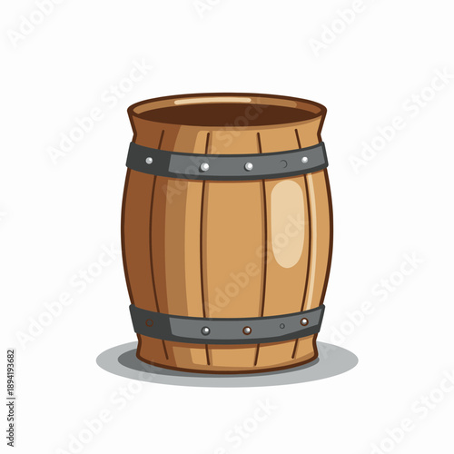 Illustration of a Wooden Barrel with Metal Bands on White Background for Rustic or Vintage Decor Themes