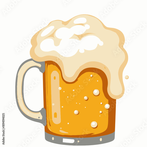 Illustration of a frothy beer mug overflowing with foam, showcasing a refreshing cold beverage perfect for relaxing or social gatherings
