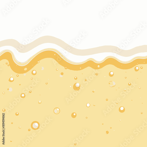Artistic Representation of a Refreshing Beverage with Foam and Bubbles in a Golden Hue Creating a Sense of Effervescence and Enjoyment