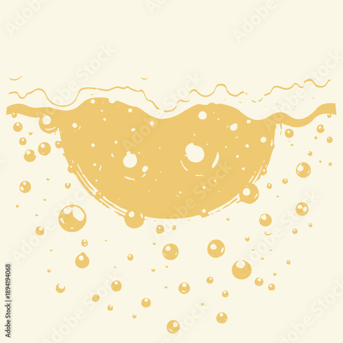 Abstract Depiction of Effervescent Golden Liquid with Bubbles and Foam Creating a Sense of Refreshing and Cooling Beverage Experience