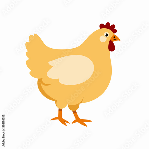 Illustration of a Cartoon Chicken with Yellow Feathers and Red Comb in a Side Pose on a White Background