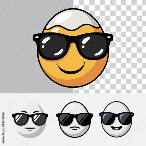 Cool Easter Egg Emoji with Sunglasses Cartoon Vector Character Set