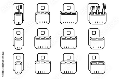 Rectangular icon wall tool vector rounded holder slim accessory compact brush