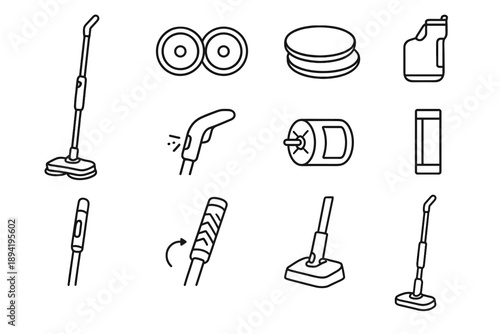 Reservoir design vector icon charging onboard cordless fabric mop neck spray upright