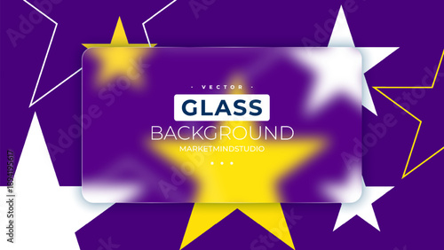 Abstract Purple Glassmorphism Background with Floating Geometric Stars and Blur Effect