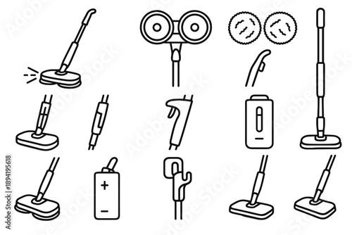 Indicator modern icon mop electric vector cordless system wall rotation housing cleaner