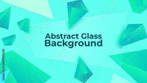 Abstract Mint Green Glassmorphism Background with Floating Geometric Crystals