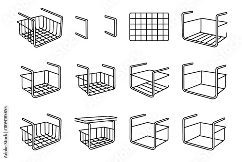 Vector outline smooth organizer under storage cabinet straight design modern shelf minimalist